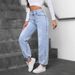Women's High-Waisted Rhinestone Embellished Jeans – Trendy Straight-Leg Denim Pants For Streetwear & Casual Chic_mkmklike.com