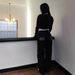 Korean Minimalist High-Waisted Straight Jeans - Embroidered Letter Pocket, Comfortable Cotton Blend, Loose Fit & Slimming, Black (Sizes S-L)_mkmklike.com
