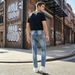 Men's Slim Fit Snow Wash Denim Jeans - Straight Leg Stretch Cotton Casual Pants For Streetwear_mkmklike.com