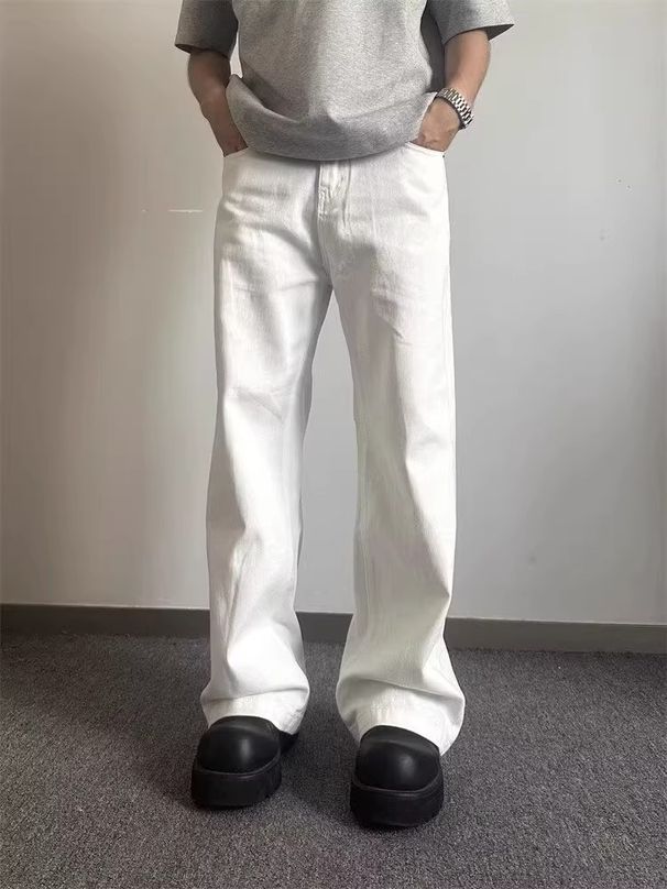 Men's White American Casual Jeans – Japanese Minimalist Workwear Straight Leg Loose Fit Denim Pants (S-3XL)_mkmklike.com