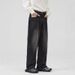 "Men's Loose Fit Washed Jeans – Korean Streetwear Straight Leg Denim Pants (Light Blue/Dark Blue/Black, S/M/L/XL/XXL/XXXL)"_mkmklike.com