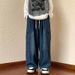 Men's Trendy Hong Kong Style Multi Pocket Cargo Jeans Loose Fitting Wide Leg Trousers Spring Autumn Versatile Casual Pants_mkmklike.com