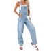 Stylish Denim Overalls For Women - High Waist Loose Fit Vintage Washed Jumpsuit With Adjustable Straps, Streetwear Fashion (Blue, S/M/L/XL)_mkmklike.com