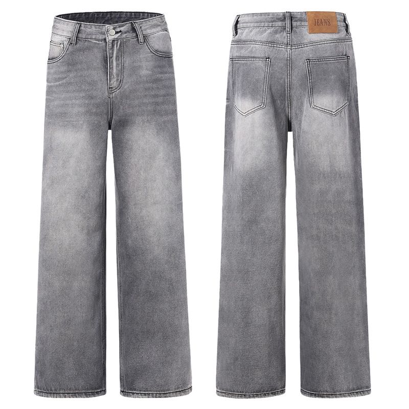 Men's Vintage Washed Tie-Dye Jeans – Distressed Grey Straight-Leg Baggy Denim Pants (S-2XL)_mkmklike.com