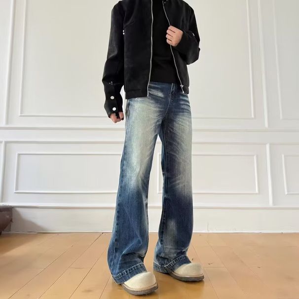 Men's Clothing Men Women Washed Distressed Jeans High Street Vibe Loose Casual Straight Leg Flared Wide Leg Pants_mkmklike.com