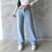 High-Waisted Retro Draped Denim Jeans for Women Wide Leg Loose Straight Leg Trousers_mkmklike.com