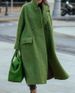 Women's solid color temperament commuting loose woolen green coat without lapels_mkmklike.com