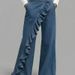 Women's Clothing Spring/Summer Retro Women's Faux Denim Pants Irregular Mid-Waisted High Waist Wide Leg Casual Trousers For Plus Size Ladies_mkmklike.com