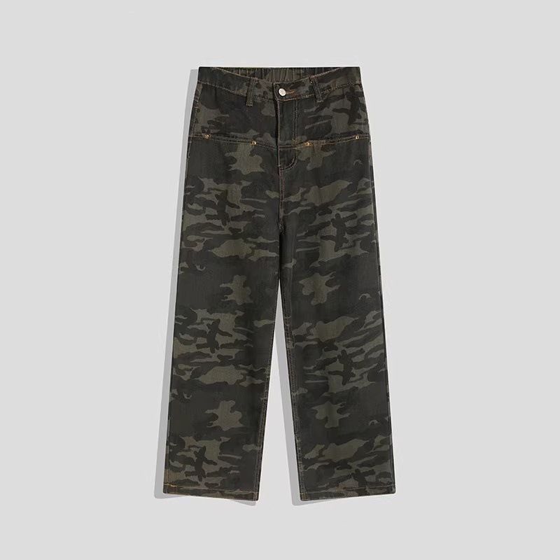 Men's Clothing Retro High Street Loose Camouflage Cargo Pants For Men And Women Trendy Autumn Style Cleanfit Trousers_mkmklike.com