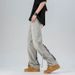 Slim Fit Straight Leg Jeans Zipper Design Washed Yellow Mud Dyed Casual Trousers High Street Style Midweight Softener Fabric_mkmklike.com