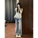 Vintage Light Blue Flared Jeans For Women – High-Waisted Wide-Leg Trousers With Retro Hem (S-5xl, Distressed Wash)_mkmklike.com