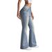 Women's Low Rise Flared Jeans European American Style Retro Washed Studded Pants Denim Casual High Waist Trousers_mkmklike.com