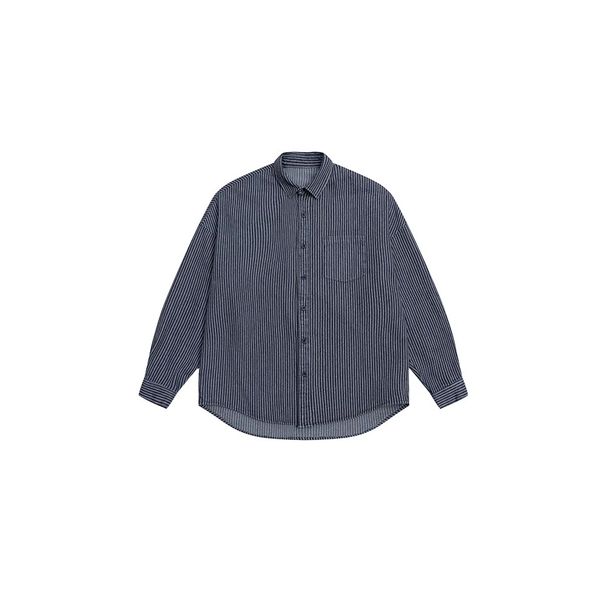 Men's Clothing Spring And Autumn Washed Striped Denim Long Sleeved Shirt Men's Casual Cityboy Blue Shirt Jacket_mkmklike.com