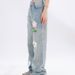 American Style Vibe Flared Floral Embroidered Jeans Trendy Brand Light Blue Street Cleanfit Unisex Floor-Length Pants_mkmklike.com