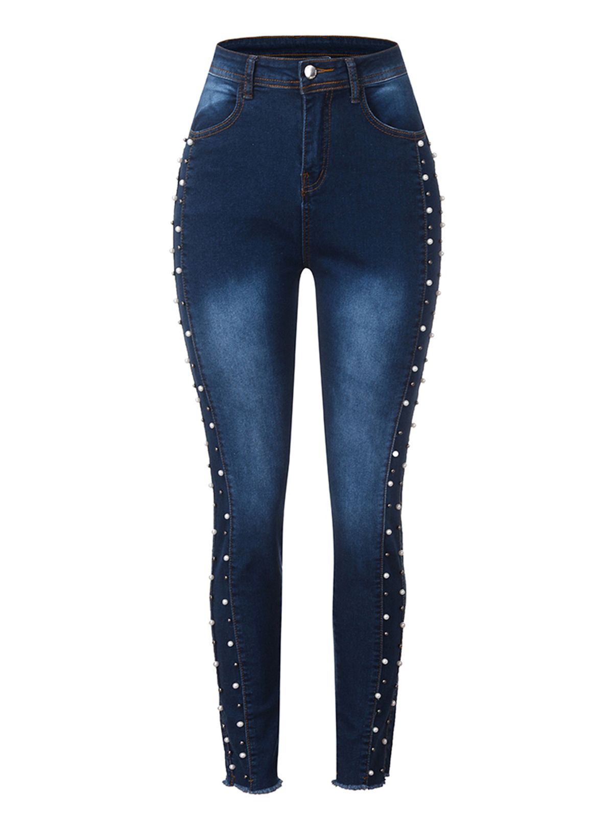 High Waisted Studded Beaded Push Up Skinny Jeans High Elasticity Autumn Winter Style Casual Cotton Denim_mkmklike.com