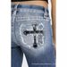 Women's Cross Embroidered Denim Jeans Stretchy Slim Fit Floor Length Blue Slightly Flared Summer Style_mkmklike.com