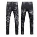Men's Slim Fit Stretch Jeans With Splatter Paint & Ripped Details - Trendy Black & Grey Streetwear Denim Pants_mkmklike.com