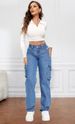 K New Retro Mid Waist Multi Pocket Workwear Jeans For Women's Casual Straight Leg Pants_mkmklike.com
