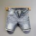 Men's Distressed Denim Shorts Straight Leg Mid-Length Five Pocket Summer Style High End Trendy Pants_mkmklike.com