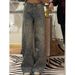Retro Heavyweight Denim Jeans Rhinestone Patchwork For Women Sparkly Floor-Length Pants Stylish Girls Summer Fashion_mkmklike.com