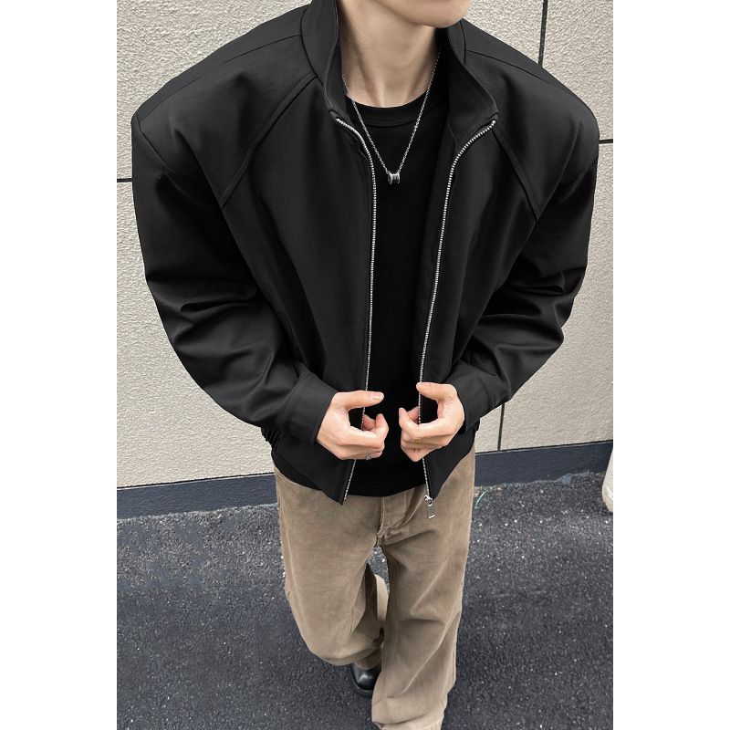 Cleanfit Deconstructed Three-proof For Men, Spring Trendy American-style Short Workwear Jacket With Stand-up Collar,_mkmklike.com