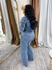 K Fashionable Women's Sexy High Elasticity Button Up Denim Casual Set Two-piece Set_mkmklike.com