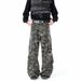 Military Camo Cargo Jeans For Men - Streetwear Wide-Leg Utility Pants With Multi-Pockets & Lumberjack Style_mkmklike.com