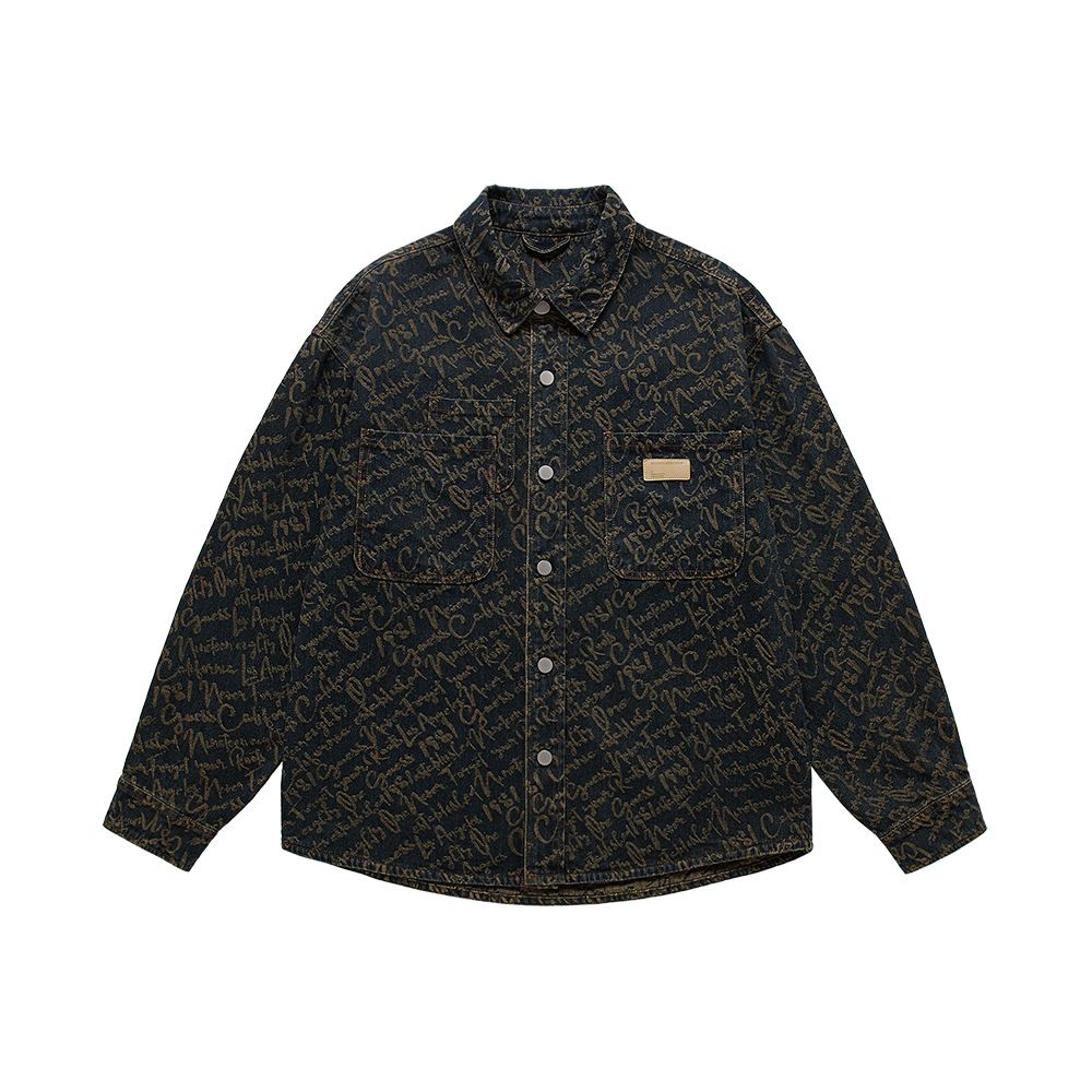 Men's Clothing high end jacquard craft denim shirt men's spring and autumn retro washed old lapel casual shirt jacket men_mkmklike.com