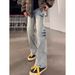 Light Blue Lightning Wash Ripped Jeans Straight Leg Trousers Men's Cleanfit High Street Style Vibe Pants_mkmklike.com