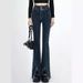 Women's Stretch Denim Pants, Slim Fit With Front Seam & Diagonal Slit Detail For A Flattering Look, Trendy Flared Bootcut Jeans_mkmklike.com