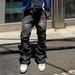 MIJKO Men's And Women's Ink Splash Flared Cat Whiskers Jeans Unisex American Retro Textured Slim Fit Long Pants Trendy_mkmklike.com