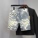 Men's Summer Denim Shorts - Trendy Plaid Patchwork Design, Loose Straight Fit, Casual 5-Inch Shorts For Streetwear & Daily Wear (Sizes 28-36)_mkmklike.com