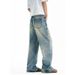 "American Vintage Washed Straight Leg Jeans For Men - Classic Whisker Pattern Cleanfit Denim Pants With Relaxed Wide Leg"_mkmklike.com