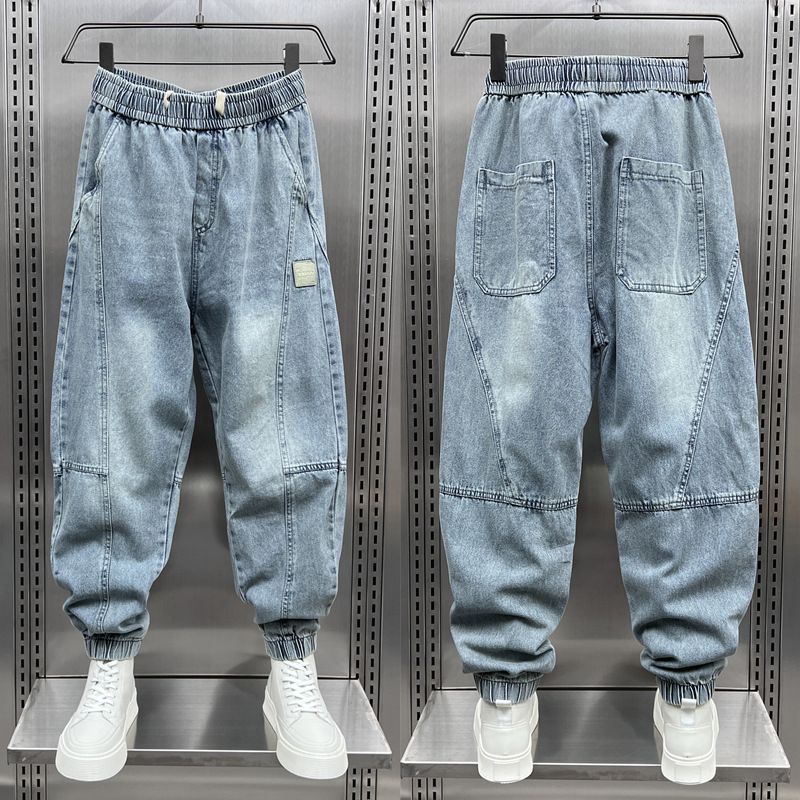 Men's Harem Jogger Jeans Loose Fit American High Street Style Trendy Versatile Patchwork Casual Pants Cropped_mkmklike.com