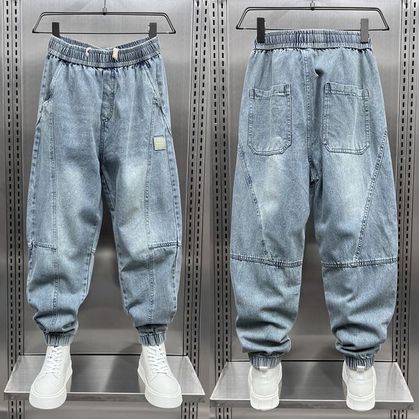 Men's Harem Jogger Jeans Loose Fit American High Street Style Trendy Versatile Patchwork Casual Pants Cropped_mkmklike.com