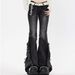 American Retro Cat-ear Frayed Hem Micro-flare Jeans For Women, New Autumn Style, Low-waisted, Slim-fit, Floor-length_mkmklike.com