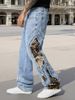 Men's Distressed Denim Jeans - High Street Fashion Ripped Jeans With Embroidery & Frayed Hem For Casual Streetwear_mkmklike.com