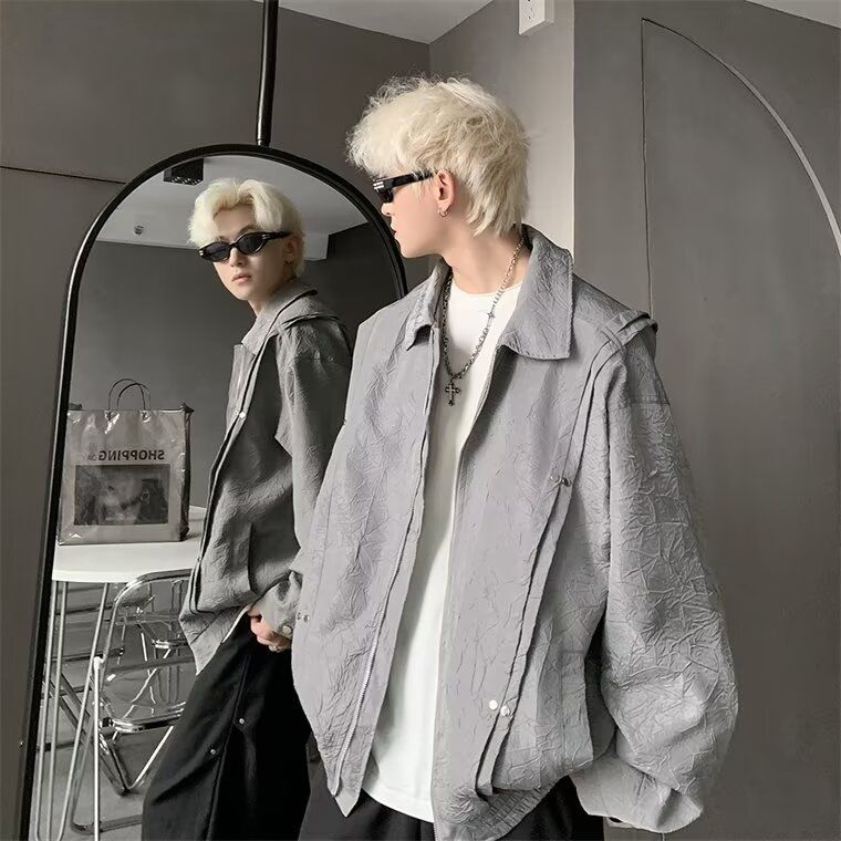 Zipper, Rivet, Lapel Jacket, Men's Trendy Brand, Loose And Versatile, Outer_mkmklike.com