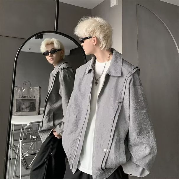 Zipper, Rivet, Lapel Jacket, Men's Trendy Brand, Loose And Versatile, Outer_mkmklike.com
