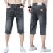 Summer Thin Ice Silk Cropped Denim Shorts For Men, Loose Fit Men's Casual Shorts, Elastic Mid Length Pants_mkmklike.com