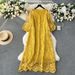 Women's hollow hook loose slim temperament dress long skirt_mkmklike.com