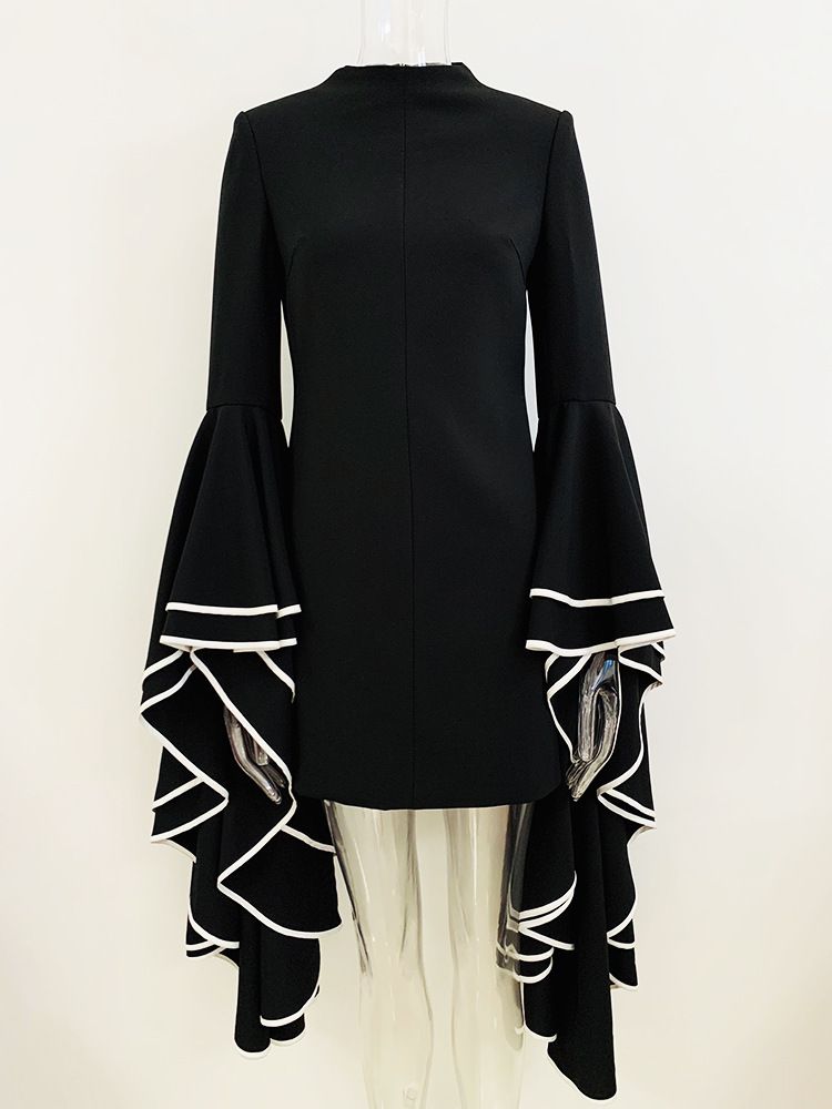 Women's clothing design exaggerated large lotus leaf sleeves waist slimming fashion temperament dress dress_mkmklike.com