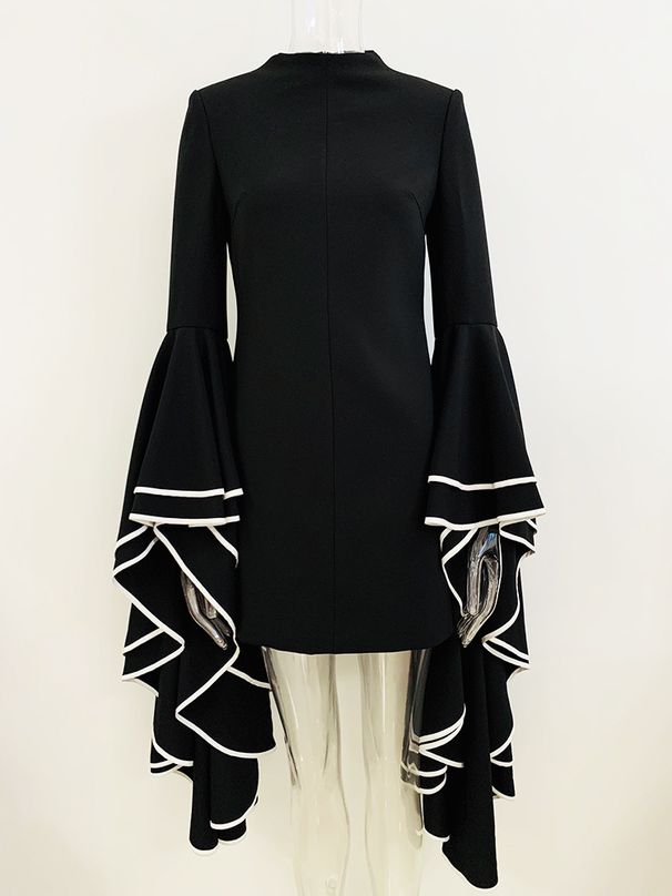 Women's clothing design exaggerated large lotus leaf sleeves waist slimming fashion temperament dress dress_mkmklike.com