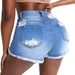 Women's Stretchy High-Waisted Ripped Denim Shorts - Summer Fashion, Comfort Fit, Streetwear Style (S-XXL, Light Blue/Dark Blue)_mkmklike.com