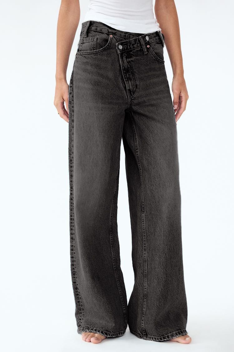 Women’s Asymmetrical Button Wide-Leg Jeans – High-Waisted Vintage Denim Pants (Light Blue/Charcoal, Sizes S-XL, Streetwear Baggy Fit)_mkmklike.com