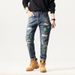 Men's Distressed Denim Jeans With Patchwork Embroidery - Straight Leg High Street Casual Pants For Urban Style_mkmklike.com