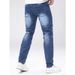 Men's Trendy Blue Stretch Denim Jeans Street Style Casual Ripped And Distressed Trousers Fashionable Clothing_mkmklike.com