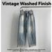 2026 Spring New Arrival Men's Loose Straight Denim Pants, Korean Dongdaemun Vintage Washed Wing Print Design Casual Jeans_mkmklike.com