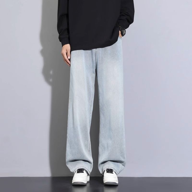 Men's Clothing NASA black jeans men's spring and autumn new loose straight trousers high street casual pants_mkmklike.com
