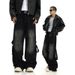 Deconstructed Vintage Washed Jeans High Street Raw Hem Raw Edge Denim Pants With Patchwork Details (Unisex Straight-Leg, Distressed Retro Style)_mkmklike.com